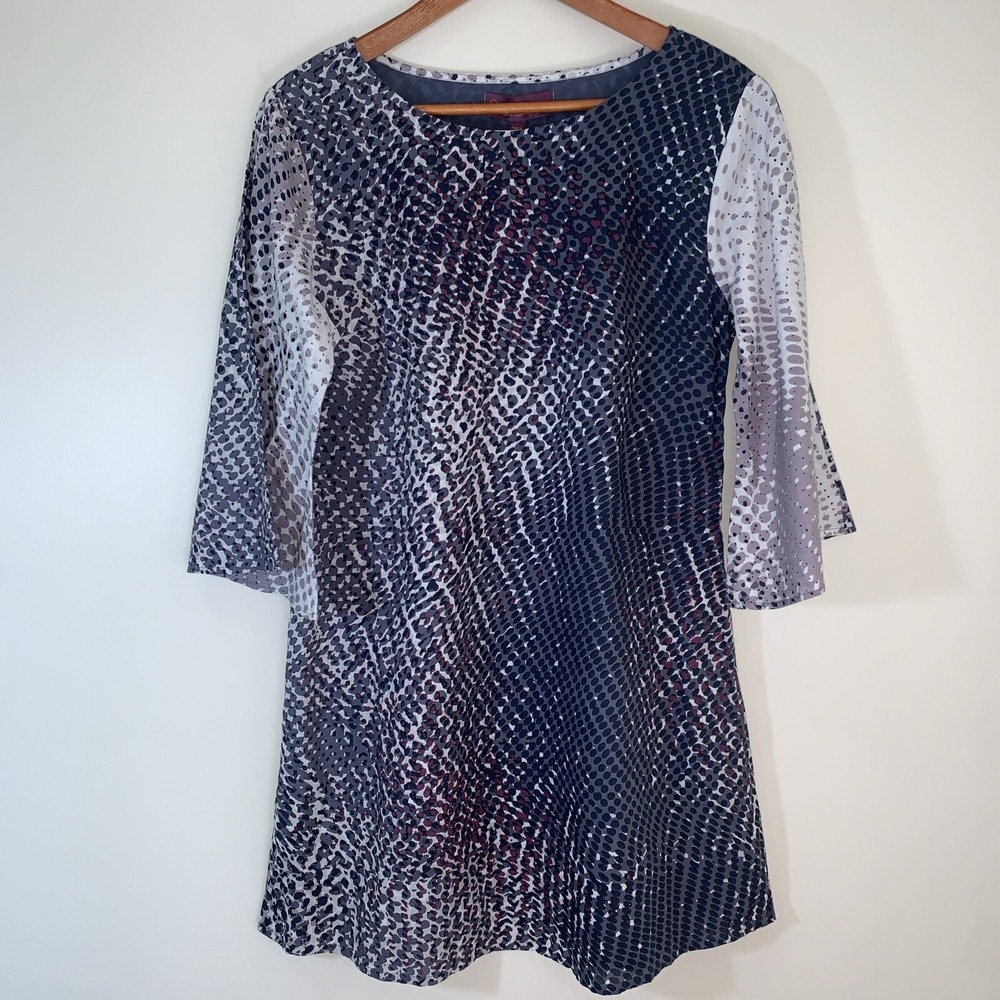 Sweet Sinammon Tunic Top Womens Large Gray Dot Print Art to Wear Lagenlook Boho